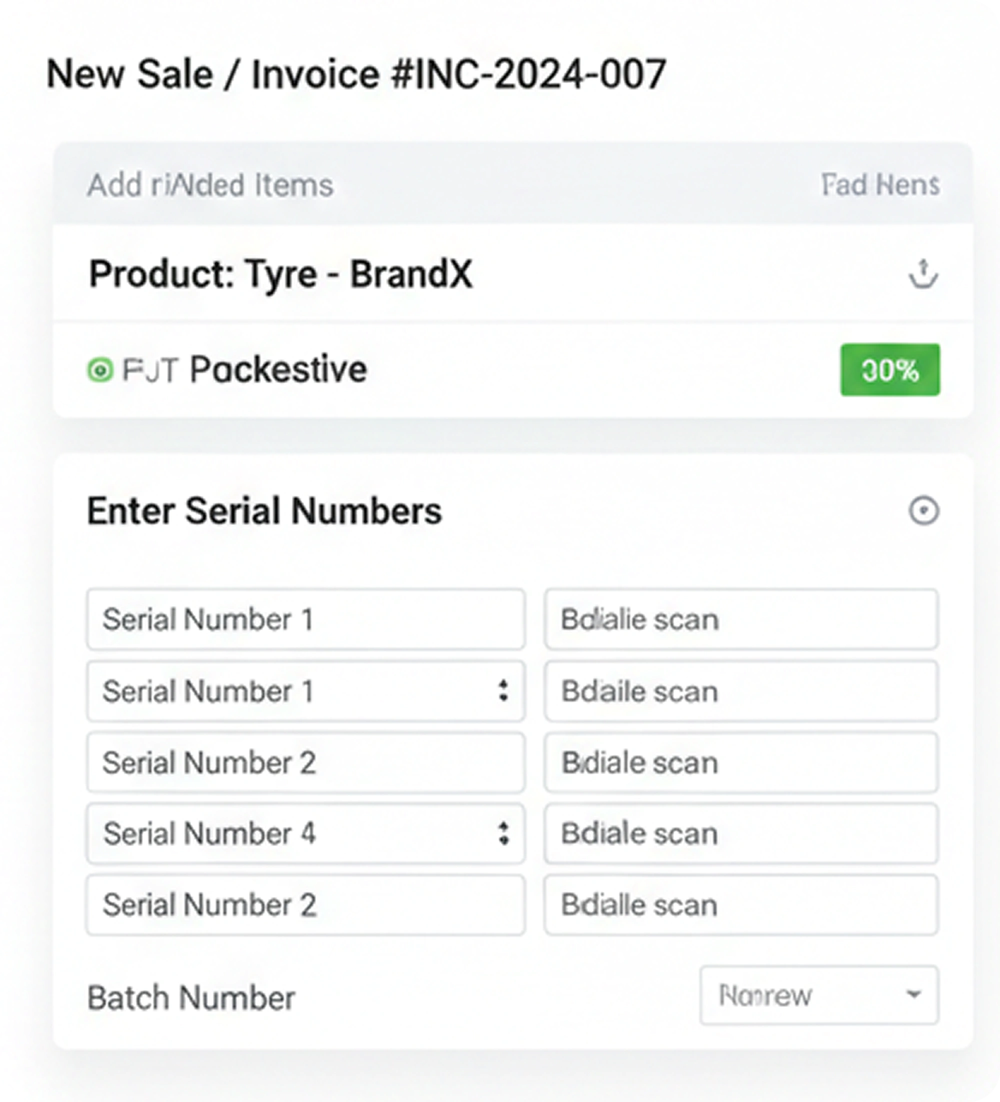 Batch and serial number tracking for tyres and batteries from purchase to sale