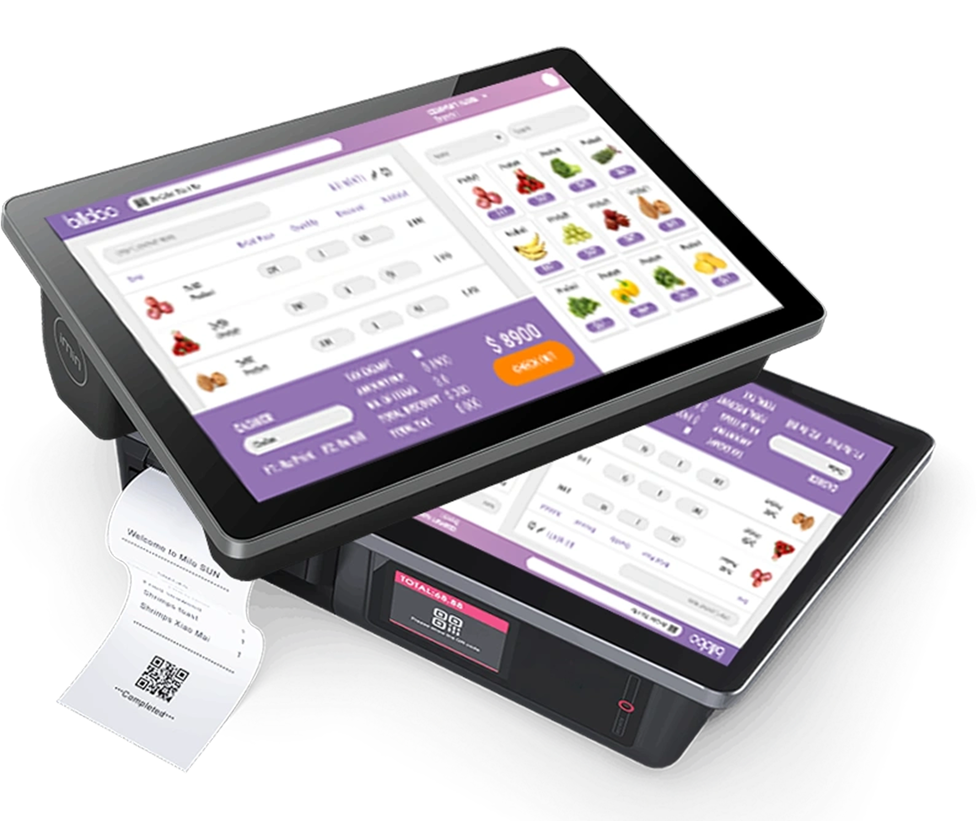 Spare parts POS billing screen with barcode scanning and multiple payment modes
